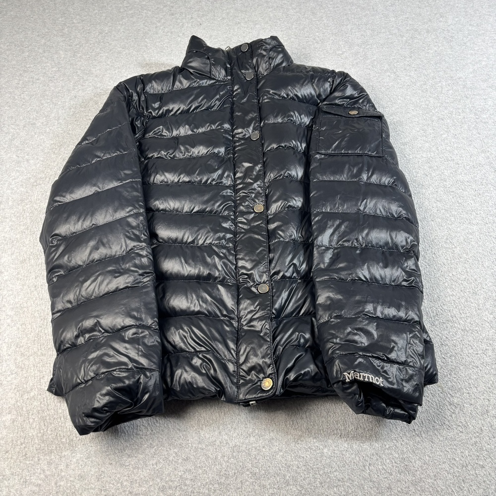 Marmot 700 Fill Down Jacket Mens Medium Black Puffer Coat Zip Outdoor Hike Ski